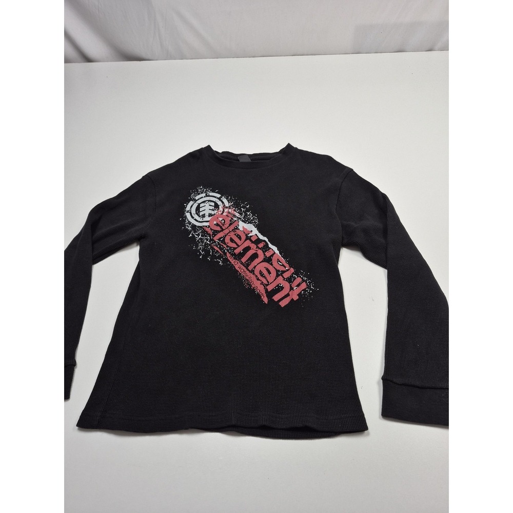 Element Shirt Kids XL Black Thermal Long Sleeve Logo Graphic Tee Skate Y2K